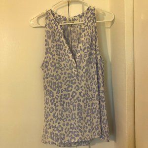 Joie 100% Silk Sleeveless V Neck Blue White Leopard Blouse Sz M